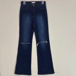 Vibe & Rant Dark Wash Distressed Flare Y2K Jeans Size 7 W28 32” Inseam